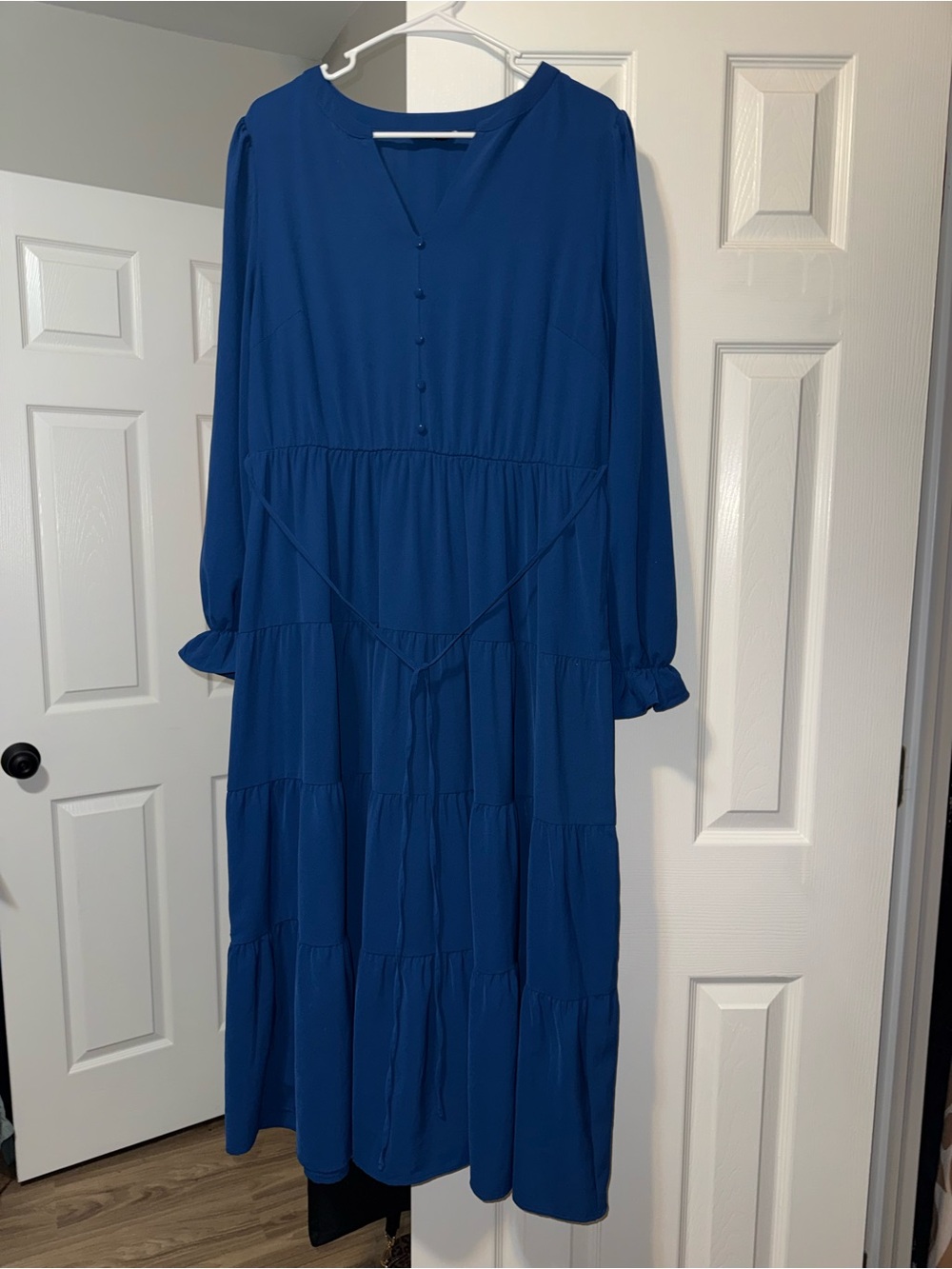 PrettyGarden Tiered Maxi Dress with Button V-Neck